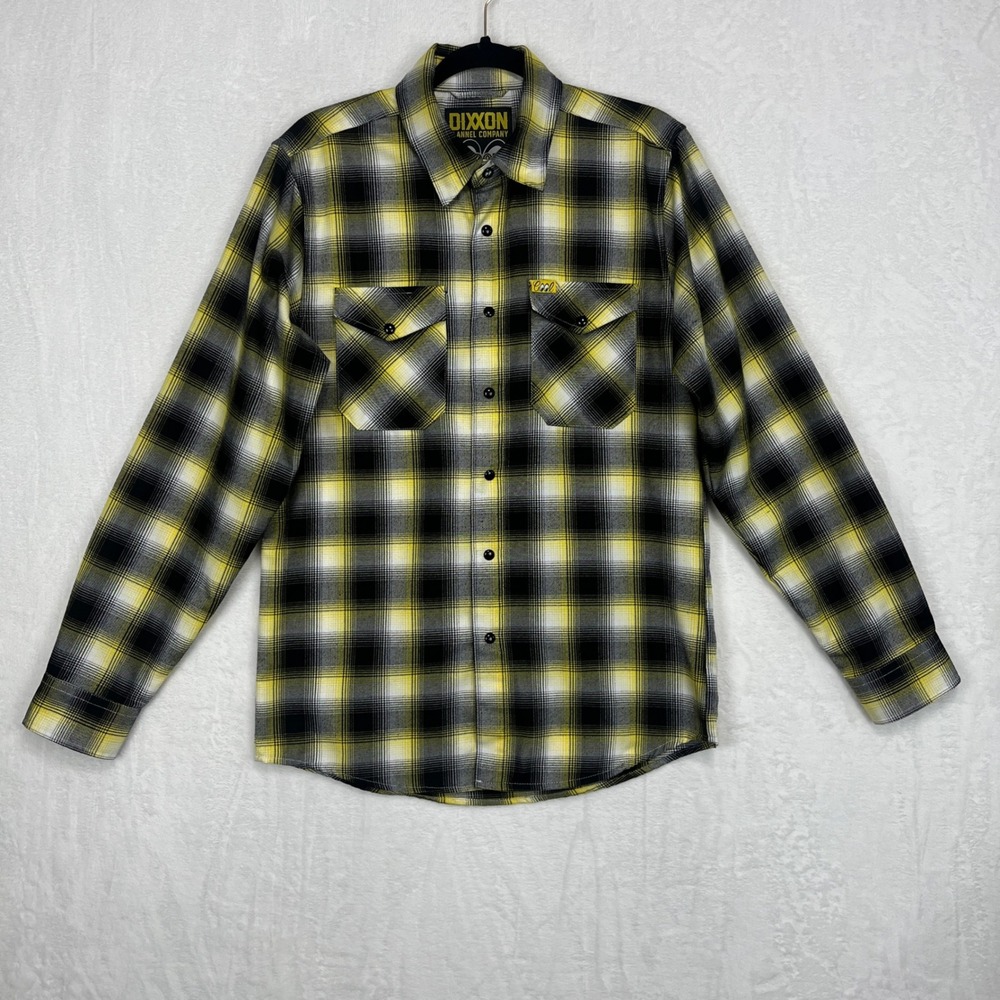 Dixxon Flannel Moon Eyes Long Sleeve Shirt Mens S Yellow Black‎ White Plaid Snap